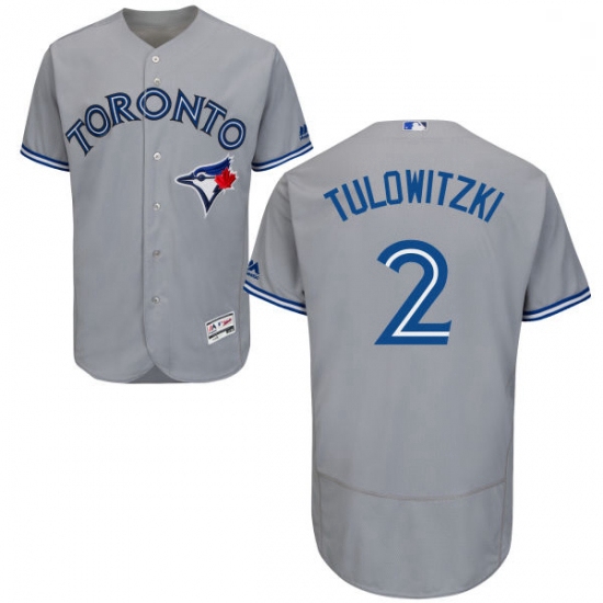 Mens Majestic Toronto Blue Jays 2 Troy Tulowitzki Grey Road Flex Base Authentic Collection MLB Jerse