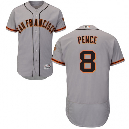 Mens Majestic San Francisco Giants 8 Hunter Pence Grey Road Flex Base Authentic Collection MLB Jerse