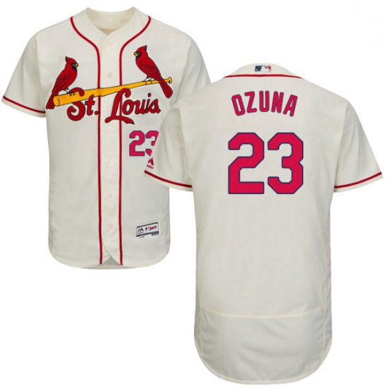 Mens Majestic St Louis Cardinals 23 Marcell Ozuna Cream Alternate Flex Base Authentic Collection MLB