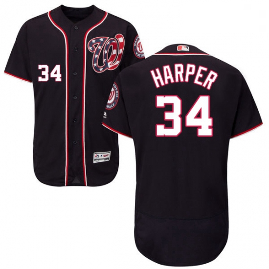 Mens Majestic Washington Nationals 34 Bryce Harper Navy Blue Alternate Flex Base Authentic Collectio