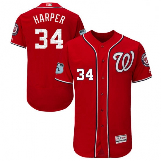 Mens Majestic Washington Nationals 34 Bryce Harper Scarlet 2017 Spring Training Authentic Collection