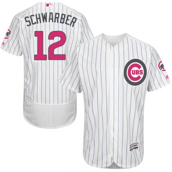 Mens Majestic Chicago Cubs 12 Kyle Schwarber Authentic White 2016 Mothers Day Fashion Flex Base MLB 