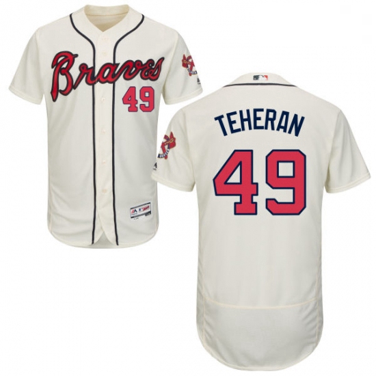 Mens Majestic Atlanta Braves 49 Julio Teheran Cream Alternate Flex Base Authentic Collection MLB Jer