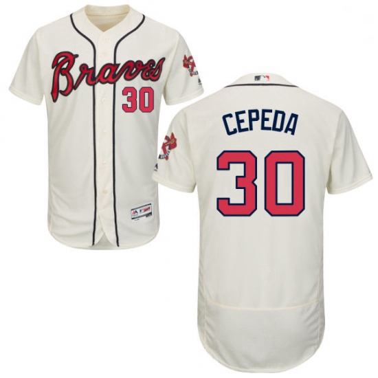 Mens Majestic Atlanta Braves 30 Orlando Cepeda Cream Alternate Flex Base Authentic Collection MLB Je