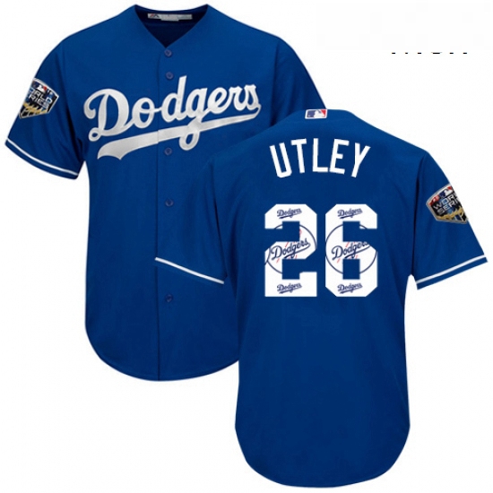 Mens Majestic Los Angeles Dodgers 26 Chase Utley Authentic Royal Blue Team Logo Fashion Cool Base 20