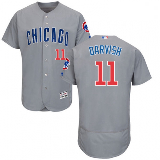 Mens Majestic Chicago Cubs 11 Yu Darvish Grey Road Flex Base Authentic Collection MLB Jersey