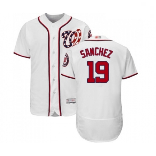 Mens Washington Nationals 19 Anibal Sanchez White Home Flex Base Authentic Collection Baseball Jerse