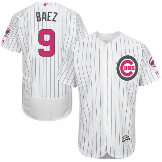 Mens Majestic Chicago Cubs 9 Javier Baez Authentic White 2016 Mothers Day Fashion Flex Base MLB Jers