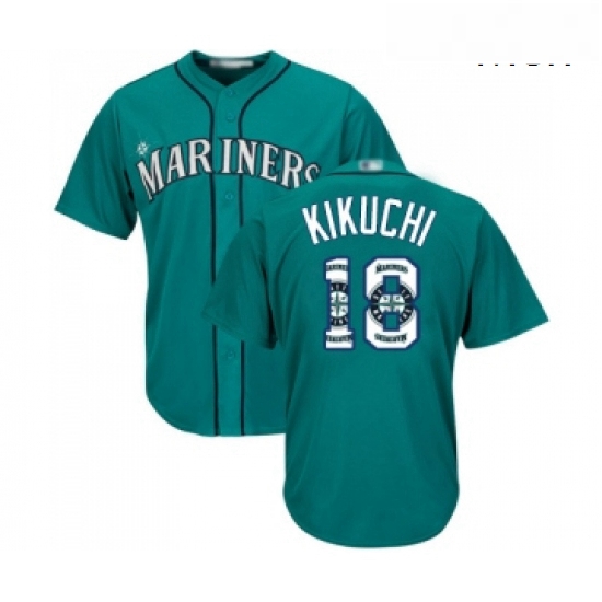 Mens Seattle Mariners 18 Yusei Kikuchi Authentic Teal Green Team Logo Fashion Cool Base Baseball Jer