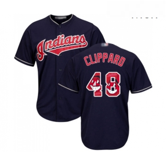 Mens Cleveland Indians 48 Tyler Clippard Authentic Navy Blue Team Logo Fashion Cool Base Baseball Je