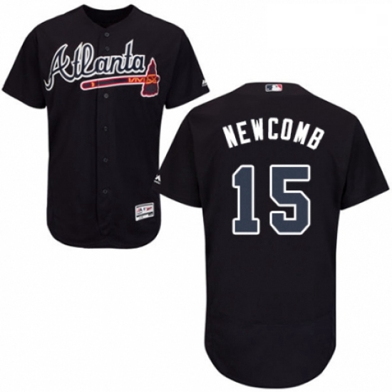 Mens Majestic Atlanta Braves 15 Sean Newcomb Navy Blue Alternate Flex Base Authentic Collection MLB 