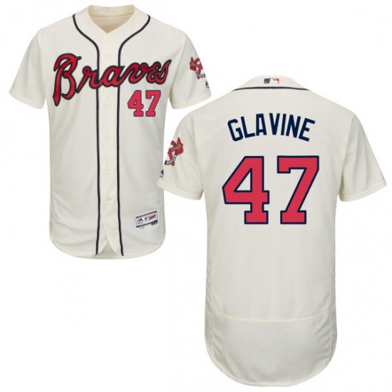 Mens Majestic Atlanta Braves 47 Tom Glavine Cream Alternate Flex