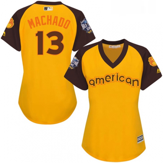 Womens Majestic Baltimore Orioles 13 Manny Machado Authentic Yellow 2016 All Star American League BP