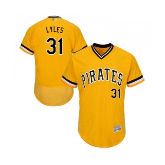 Mens Pittsburgh Pirates 31 Jordan Lyles Gold Alternate Flex Base Authentic Collection Baseball Jerse