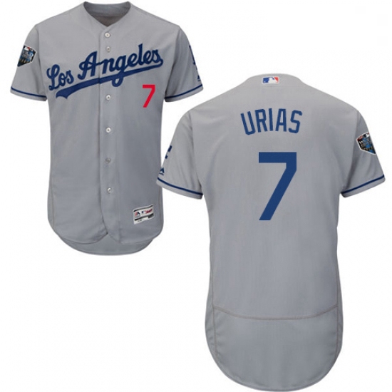 Mens Majestic Los Angeles Dodgers 7 Julio Urias Grey Road Flex Base Authentic Collection 2018 World 