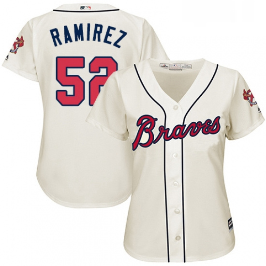 Womens Majestic Atlanta Braves 52 Jose Ramirez Replica Cream Alternate 2 Cool Base MLB Jersey