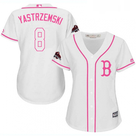 Womens Majestic Boston Red Sox 8 Carl Yastrzemski Authentic White Fashion 2018 World Series Champion