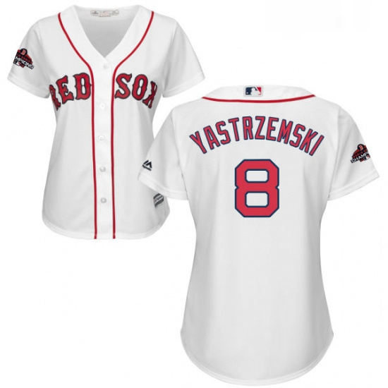 Womens Majestic Boston Red Sox 8 Carl Yastrzemski Authentic White Home 2018 World Series Champions M