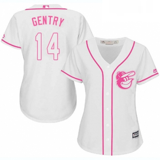 Womens Majestic Baltimore Orioles 14 Craig Gentry Authentic White Fashion Cool Base MLB Jersey