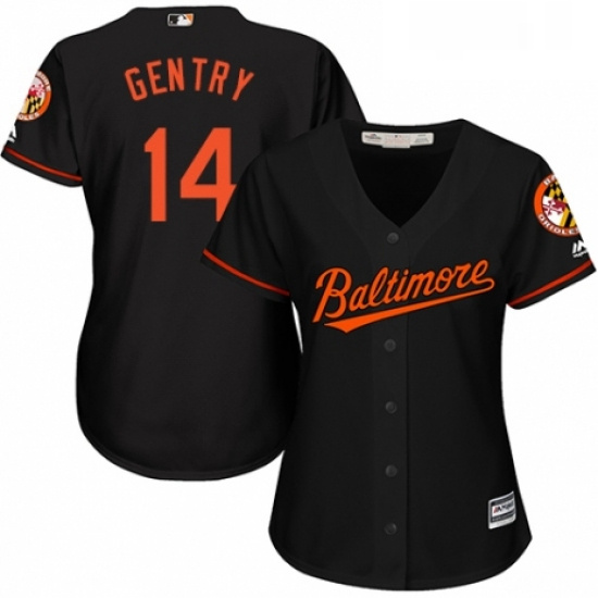 Womens Majestic Baltimore Orioles 14 Craig Gentry Replica Black Alternate Cool Base MLB Jersey