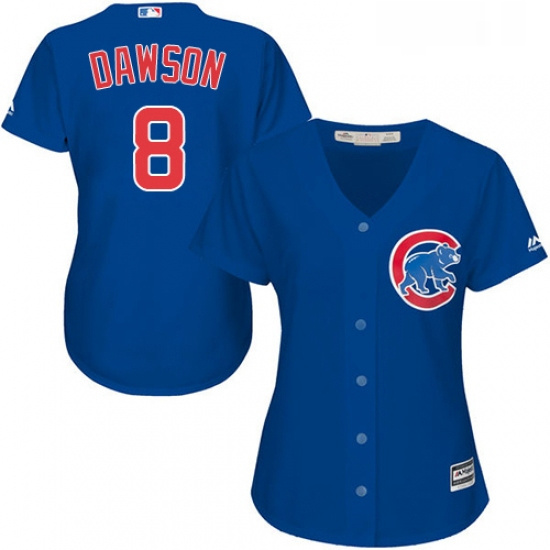 Womens Majestic Chicago Cubs 8 Andre Dawson Replica Royal Blue Alternate MLB Jersey