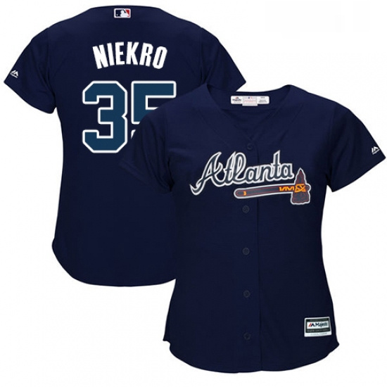 Womens Majestic Atlanta Braves 35 Phil Niekro Replica Blue Alternate Road Cool Base MLB Jersey