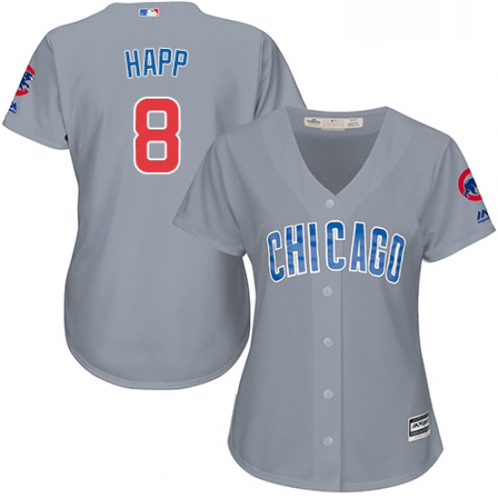 Womens Majestic Chicago Cubs 8 Ian Happ Replica Grey Road MLB Jersey