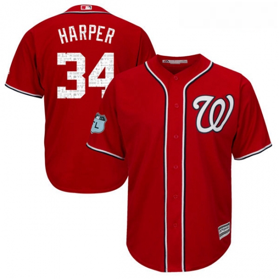 Youth Majestic Washington Nationals 34 Bryce Harper Authentic Scarlet 2017 Spring Training Cool Base