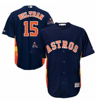 Youth Majestic Houston Astros 15 Carlos Beltran Authentic Navy Blue Alternate 2017 World Series Cham