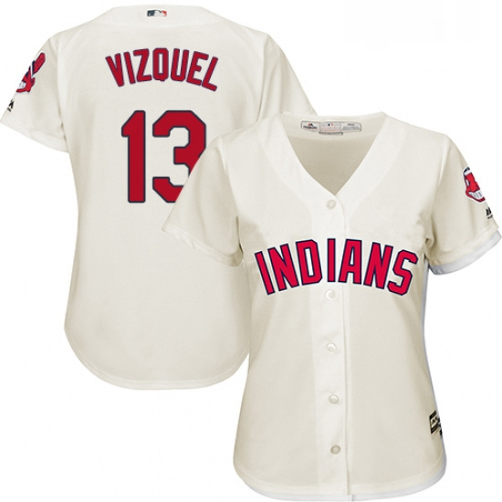 Womens Majestic Cleveland Indians 13 Omar Vizquel Replica Cream Alternate 2 Cool Base MLB Jersey