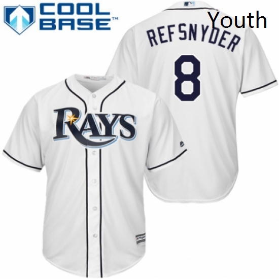 Youth Majestic Tampa Bay Rays 8 Rob Refsnyder Authentic White Home Cool Base MLB Jersey