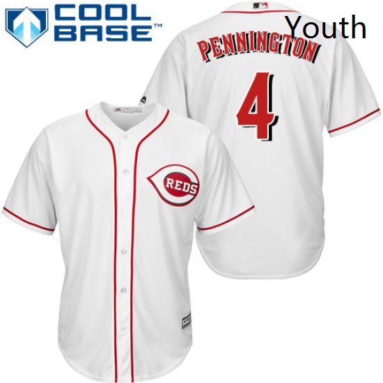 Youth Majestic Cincinnati Reds 4 Cliff Pennington Replica White Home Cool Base MLB Jersey