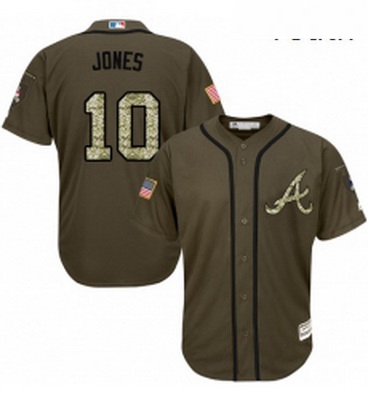 Youth Majestic Atlanta Braves 10 Chipper Jones Replica Green Salute to Service MLB Jersey