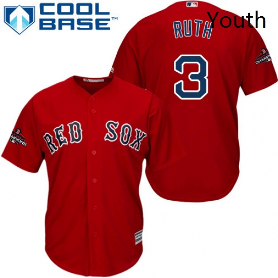 Youth Majestic Boston Red Sox 3 Babe Ruth Authentic Red Alternate Home Cool Base 2018 World Series C