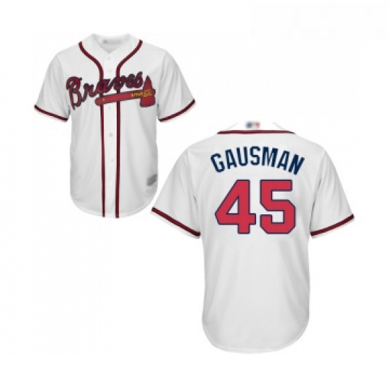 Youth Atlanta Braves 45 Kevin Gausman Replica White Home Cool Base Baseball Jersey