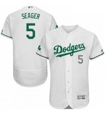 Mens Majestic Los Angeles Dodgers 5 Corey Seager White Celtic Flexbase Authentic Collection MLB Jers