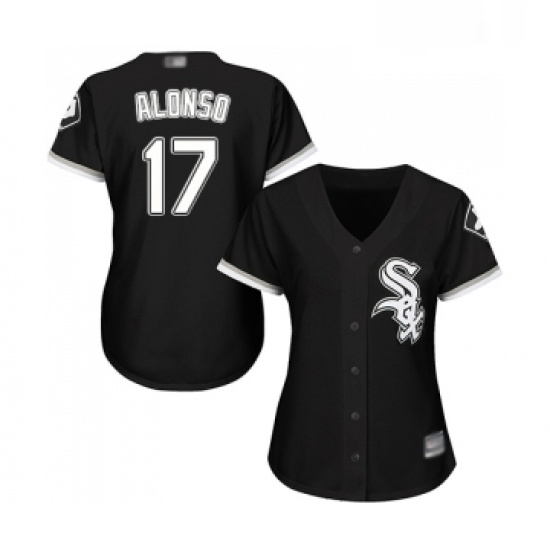 Womens Chicago White Sox 17 Yonder Alonso Replica Black Alternate Home Cool Base Baseball Jersey