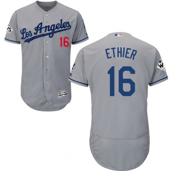 Mens Majestic Los Angeles Dodgers 16 Andre Ethier Authentic Grey Road 2017 World Series Bound Flex B