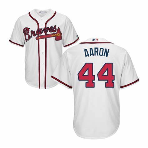 Men Majestic Atlanta Braves 44 Hank Aaron White Home Cool Base MLB Jersey