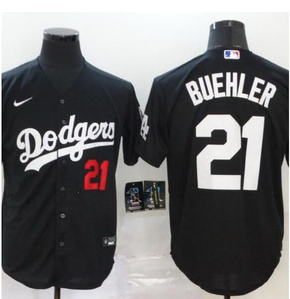 Men Dodgers 21 Walker Buehler Black Cool Base Stitched MLB Jersey