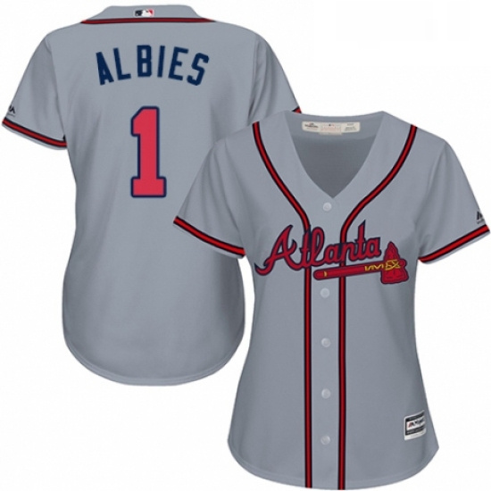 Womens Majestic Atlanta Braves 1 Ozzie Albies Replica Grey Road Cool Base MLB Jersey