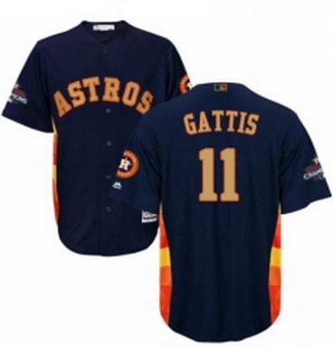 Youth Majestic Houston Astros 11 Evan Gattis Authentic Navy Blue Alternate 2018 Gold Program Cool Ba