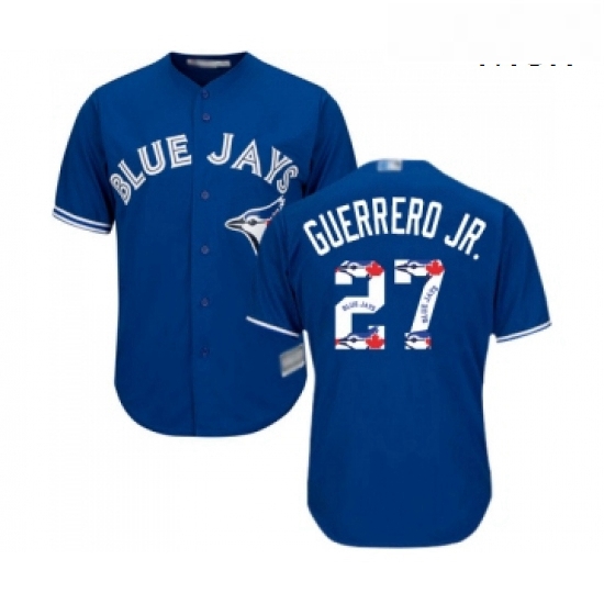 Mens Toronto Blue Jays 27 Vladimir Guerrero Jr Authentic Blue Team Logo Fashion Baseball Jersey