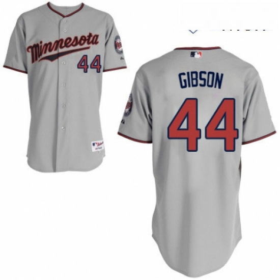 Mens Majestic Minnesota Twins 44 Kyle Gibson Replica Grey Road Cool Base MLB Jersey