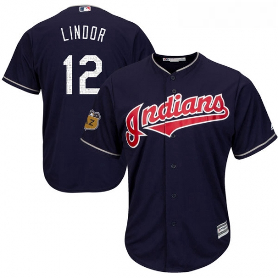 Youth Majestic Cleveland Indians 12 Francisco Lindor Authentic Navy Blue 2017 Spring Training Cool B