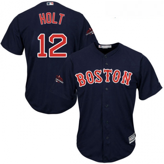 Youth Majestic Boston Red Sox 12 Brock Holt Authentic Navy Blue Alternate Road Cool Base 2018 World 