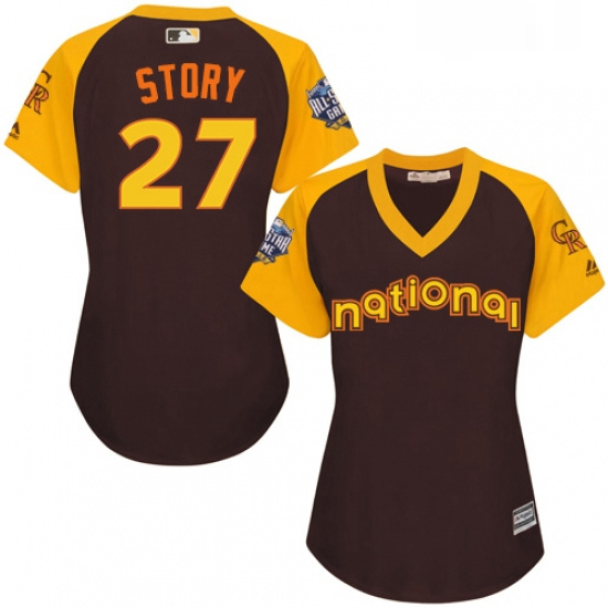 Womens Majestic Colorado Rockies 27 Trevor Story Authentic Brown 2016 All Star National League BP Co