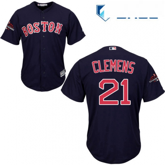 Youth Majestic Boston Red Sox 21 Roger Clemens Authentic Navy Blue Alternate Road Cool Base 2018 Wor