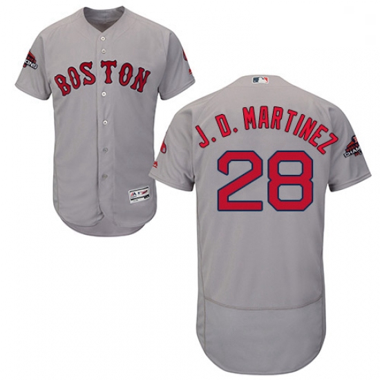 Mens Majestic Boston Red Sox 28 J D Martinez Grey Road Flex Base Authentic Collection 2018 World Ser