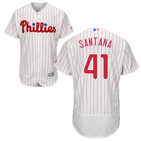 Mens Majestic Philadelphia Phillies 41 Carlos Santana White Home Flex Base Authentic Collection MLB 